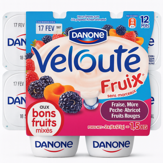 MIX DE YAOURT FRUITE FRAISE, MURE, PECHE-ABRICOT, FRUITS ROUGES DANONE 1.5 KG