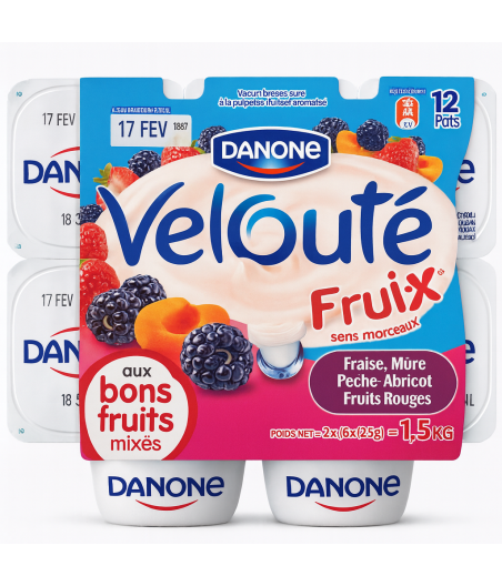 MIX DE YAOURT FRUITE FRAISE, MURE, PECHE-ABRICOT, FRUITS ROUGES DANONE 1.5 KG