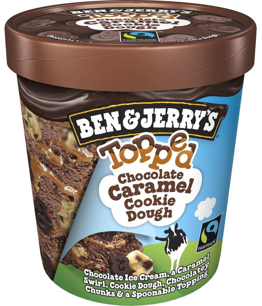 GLACE  BEN & JERRY'S CHOCOLATE CARAMEL POT TOPPED   421 G