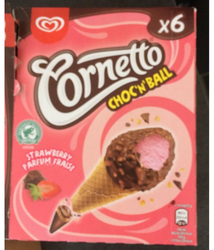 GLACE CHOC'N BALL FRAISE CORNETTO X6