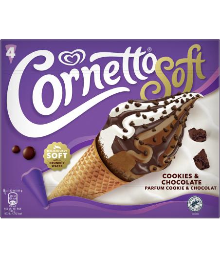 GLACE A L'ITALIENNE COOKIE ET CHOCOLAT CORNETTO 4X140ML