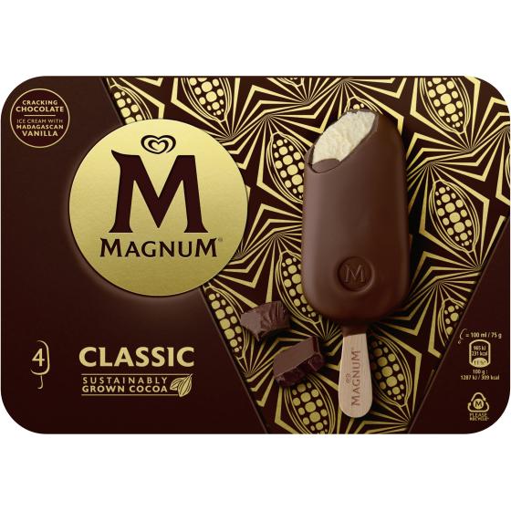 MAGNUM GLACE BATONNET VANILLE & CHOCOLAT CLASSIC 4X100ML 300 G