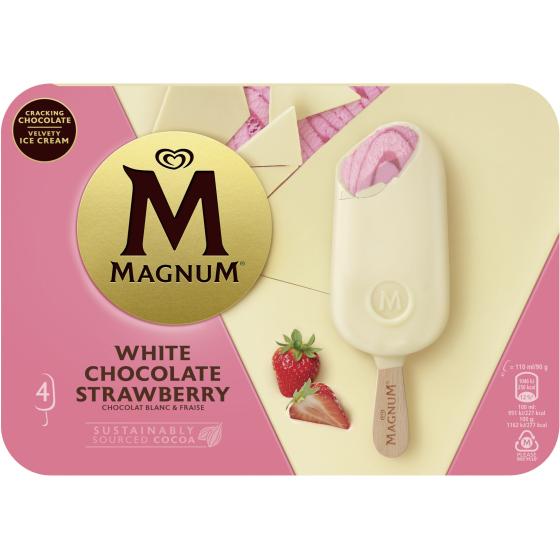 GLACE CHOCOLAT BLANC ET FRAISE MAGNUM X4 360G