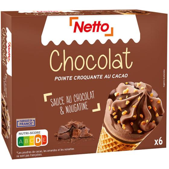 GLACE CHOCOLAT ET NOUGATINE NETTO X6 720G