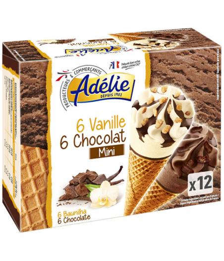 GLACE MINI CONES VANILLE CHOCOLAT ADELIE 6X 360G