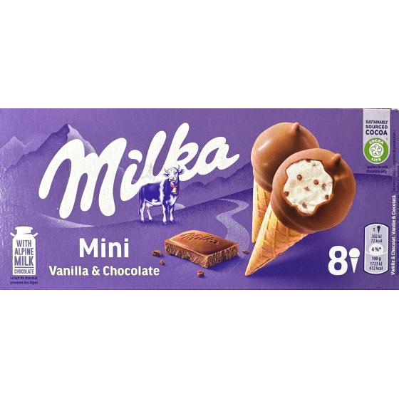 GLACE MINI CONES VANILLE CHOCOLAT MILKA X8 140G