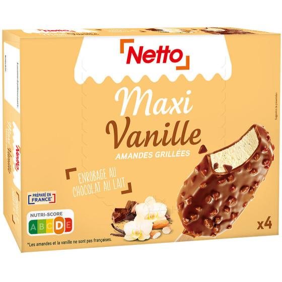 BATONNET VANILLE NETTO ENROBAGE CHOCOLAT AU LAIT  MAXI 4 X  480 G