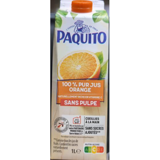 100% PUR JUS D'ORANGE SANS PULPE 1000ML