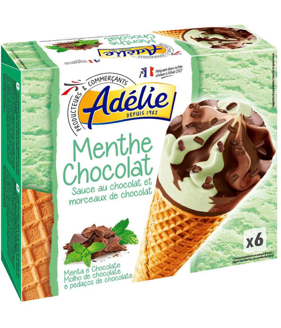 GLACE CONE MENTHE - CHOCOLAT SAUCE AU CHOCOLAT ET MORCEAUX DE CHOCOLAT ADELIE  720G