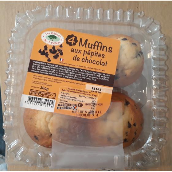 MUFFINS AUX PEPITES DE CHOCOLAT 300 G (4 MUFFINS)