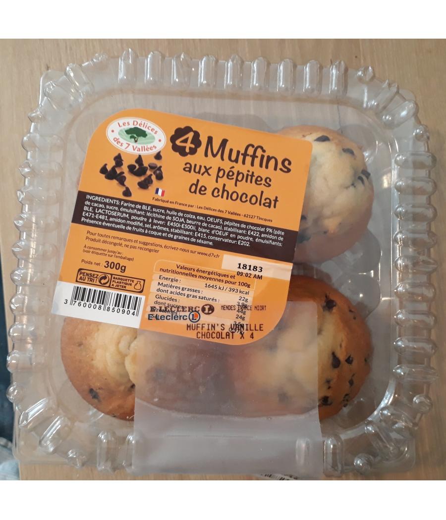 MUFFINS AUX PEPITES DE CHOCOLAT 300 G (4 MUFFINS)