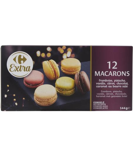 12 MACARONS FRAMBOISE, PISTACHE, VANILLE, CITRON, CHOCOLAT, CARAMEL AU BEURRE SALE 120 G