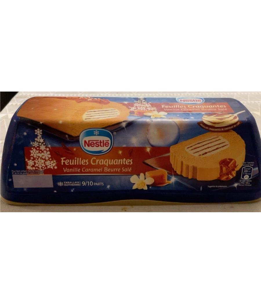 BUCHE GLACEE FEUILLES CRAQUANTES CARAMEL BEURRE SALE NESTLE 540G
