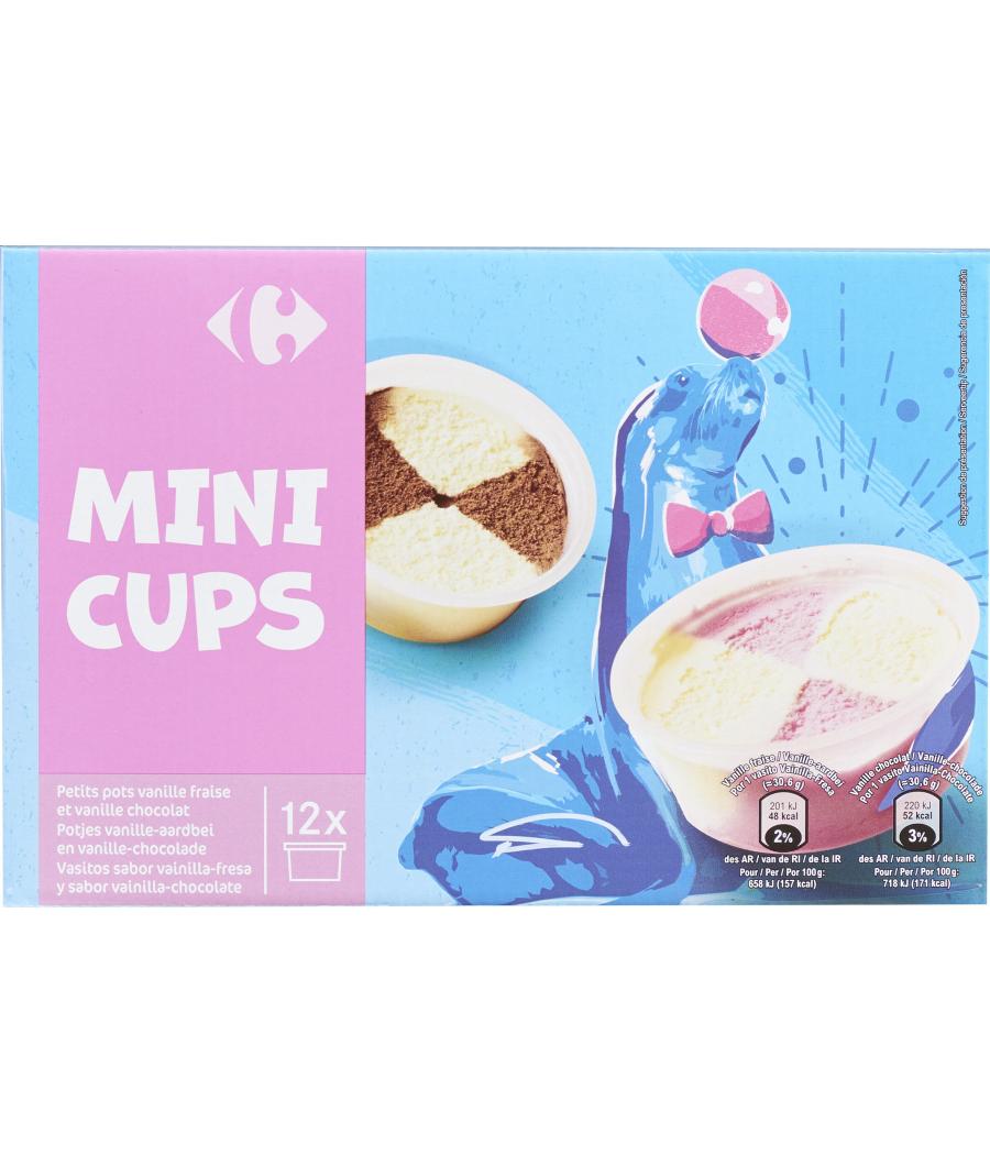 GLACE MINI CUPS VANILLE FRAISE / VANILLECHOCOLAT CARREFOUR 368G