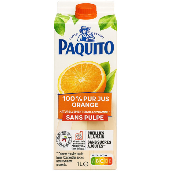JUS D'ORANGE SANS PULPE PAQUITO 1L