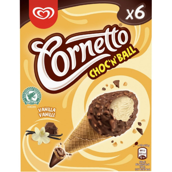 GLACE CHOC'N BALL VANILLE CORNETTO X6