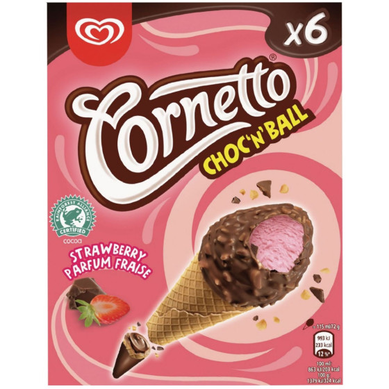 GLACE CHOC'N BALL FRAISE CORNETTO X6