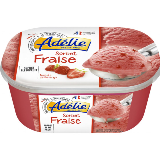 SORBET FRAISE AVEC MORCEAUX DE FRAISE ADELIE 1L