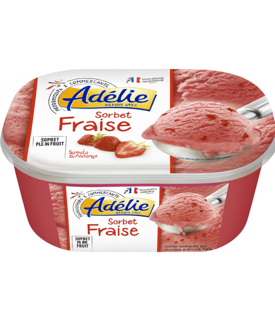 SORBET FRAISE AVEC MORCEAUX DE FRAISE ADELIE 1L