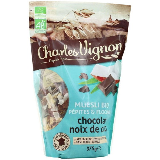 CEREALES MUESLI BIO PEPITES ET FLOCONS CHOCOLAT NOIX DE COCO 375G