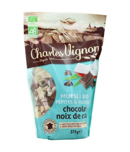 CEREALES MUESLI BIO PEPITES ET FLOCONS CHOCOLAT NOIX DE COCO 375G
