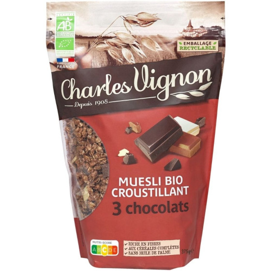 CEREALES MUESLI BIO CROUSTILLANT 3 CHOCOLATS 375G