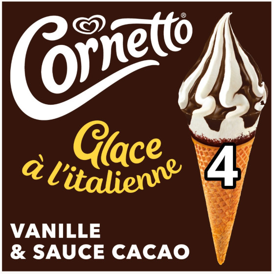 GLACE A L'ITALIENNE VANILLE ET CACAO CORNETTO 4X140ML