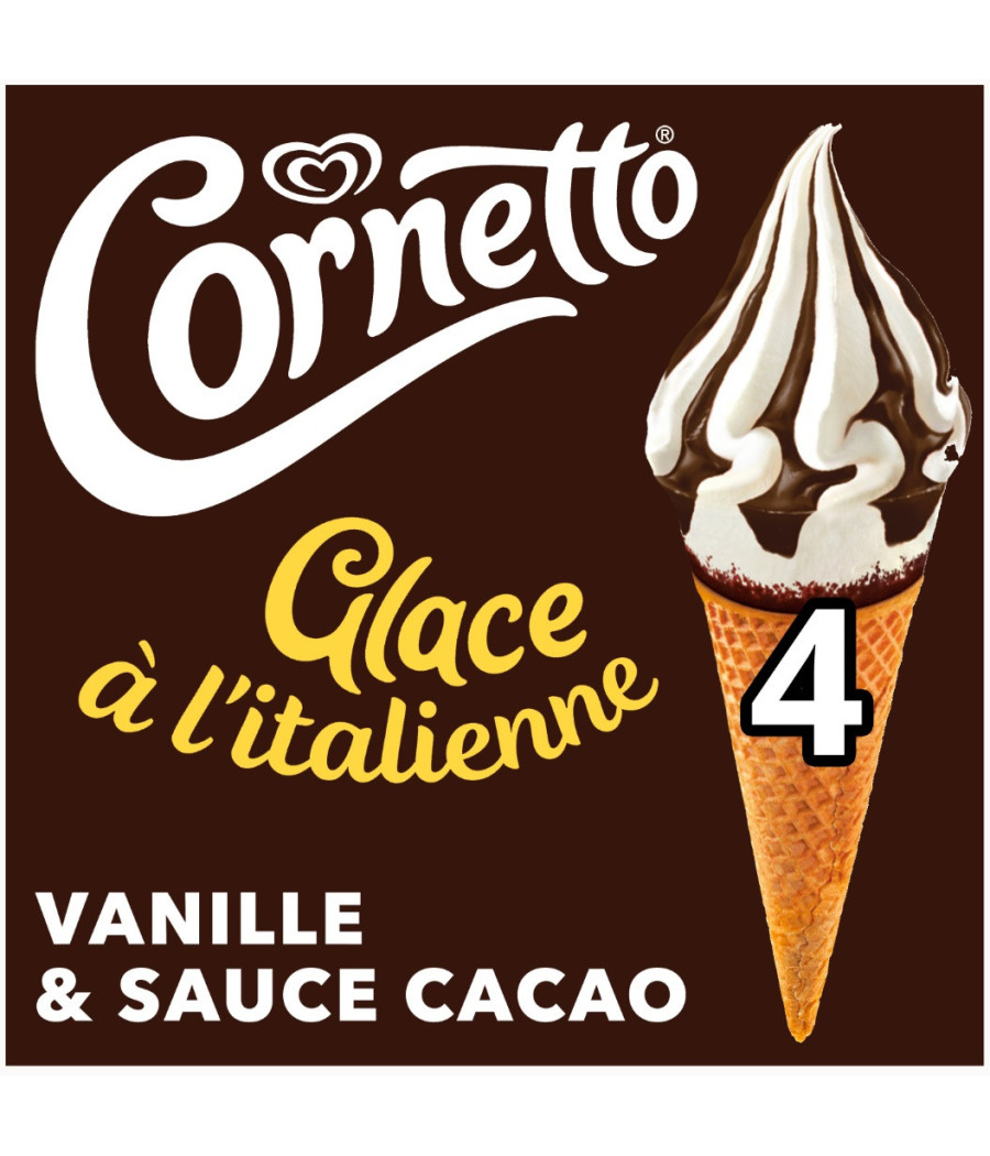 GLACE A L'ITALIENNE VANILLE ET CACAO CORNETTO 4X140ML