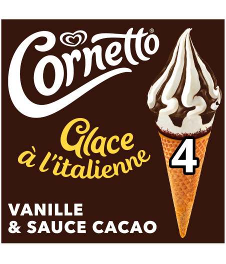 GLACE A L'ITALIENNE VANILLE ET CACAO CORNETTO 4X140ML