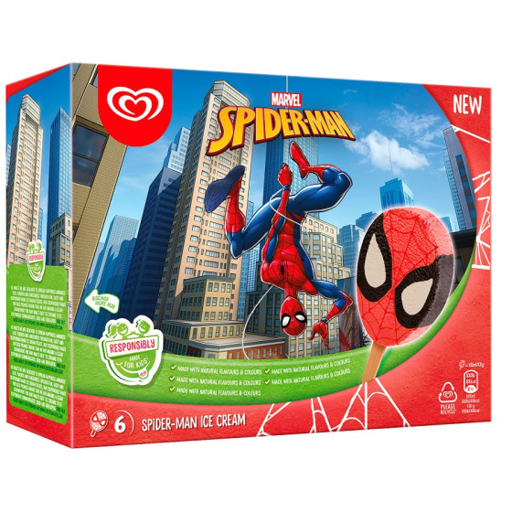 MAX GLACES BATONNETS SPIDER MAN FRAISE VANILLE CHOCOLAT 6X60ML 210 G