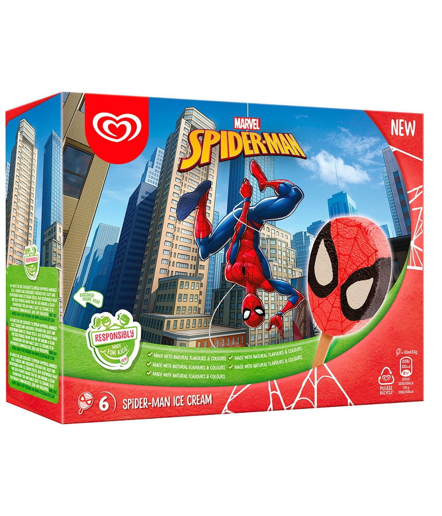 MAX GLACES BATONNETS SPIDER MAN FRAISE VANILLE CHOCOLAT 6X60ML 210 G