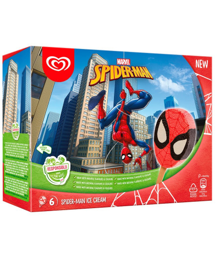 MAX GLACES BATONNETS SPIDER MAN FRAISE VANILLE CHOCOLAT 6X60ML 210 G