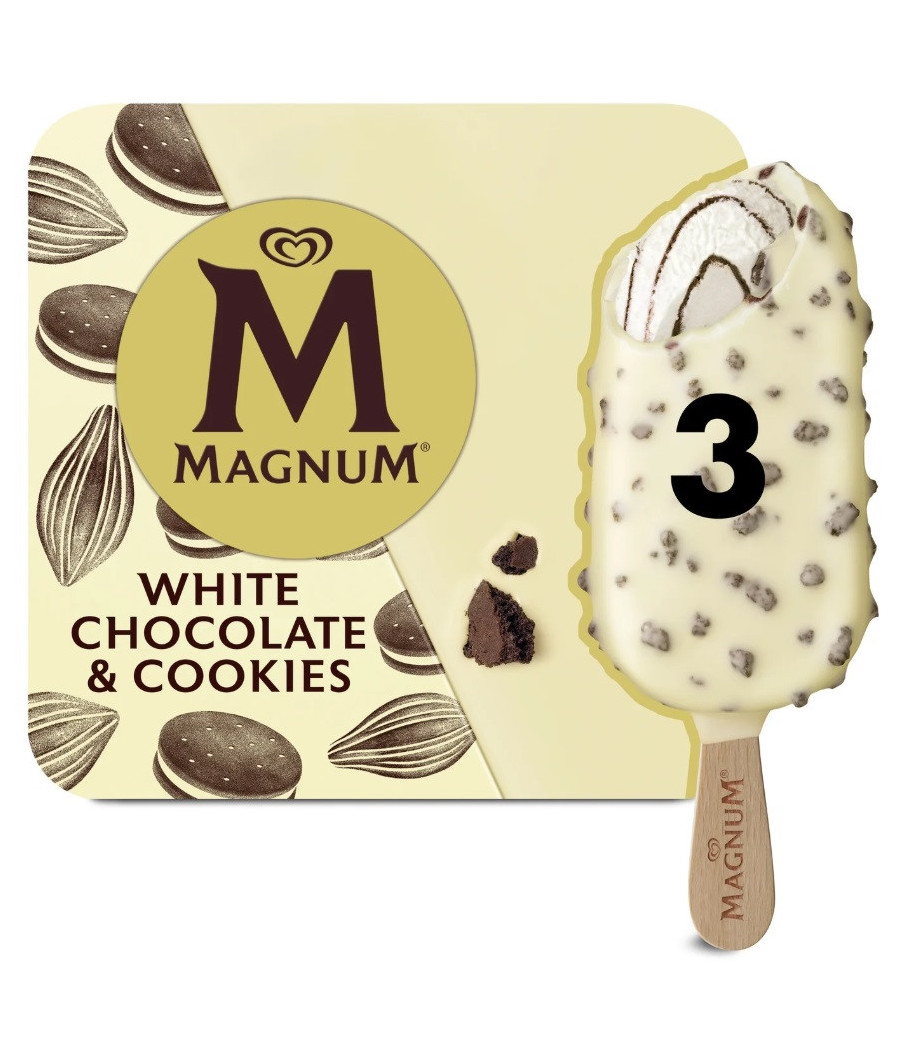 GLACE CHOCOLAT BLANC ET COOKIES MAGNUM X3 222G