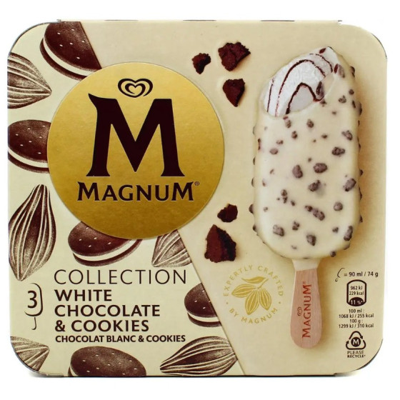 GLACE CHOCOLAT BLANC ET COOKIES MAGNUM X3 222G
