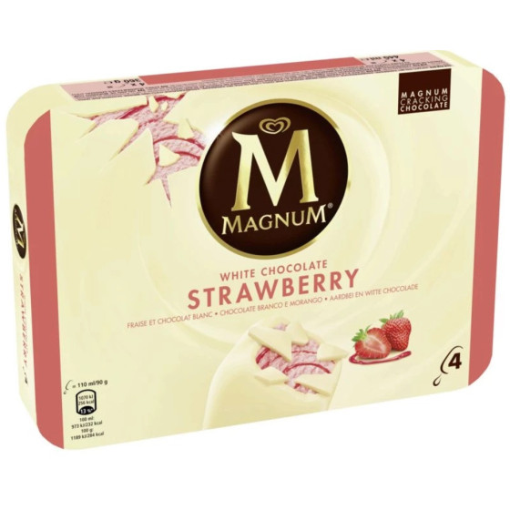 GLACE CHOCOLAT BLANC ET FRAISE MAGNUM X4 360G