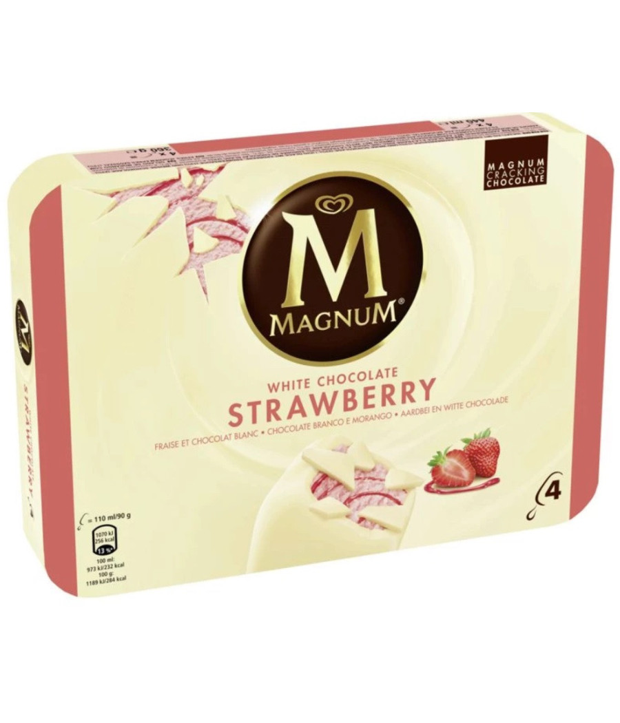 MAGNUM GLACE BATONNET CHOCOLAT BLANC & FRAISE 4X110ML 360 G