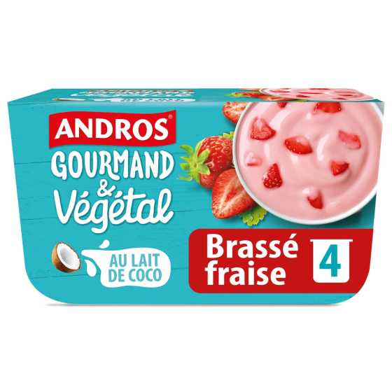 DESSERT VEGETAL AU LAIT DE COCO BRASSE FRAISE ANDROS  4X100G