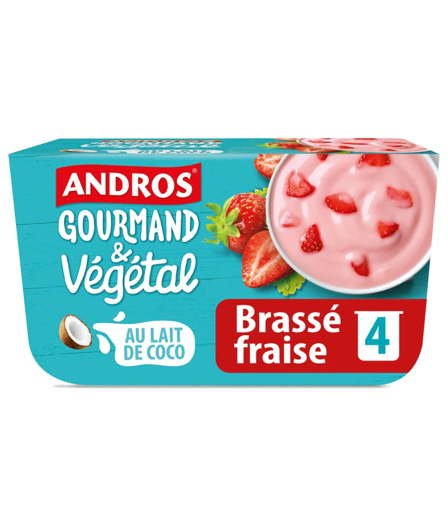 DESSERT VEGETAL AU LAIT DE COCO BRASSE FRAISE ANDROS  4X100G