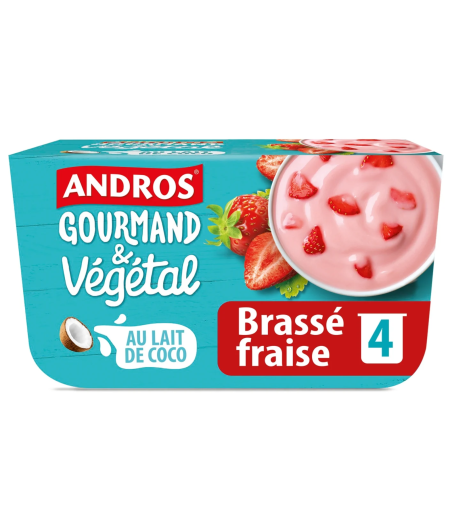 DESSERT VEGETAL AU LAIT DE COCO BRASSE FRAISE ANDROS  4X100G