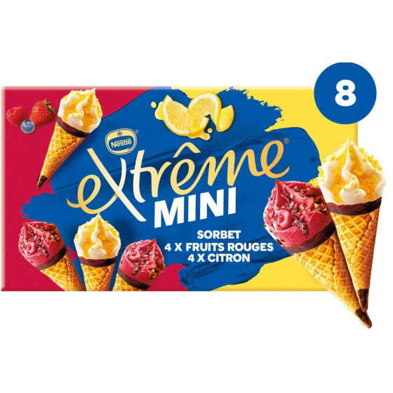 GLACE MINI CONES CITRON FRUITS ROUGES EXTREME NESTLE X8 312G