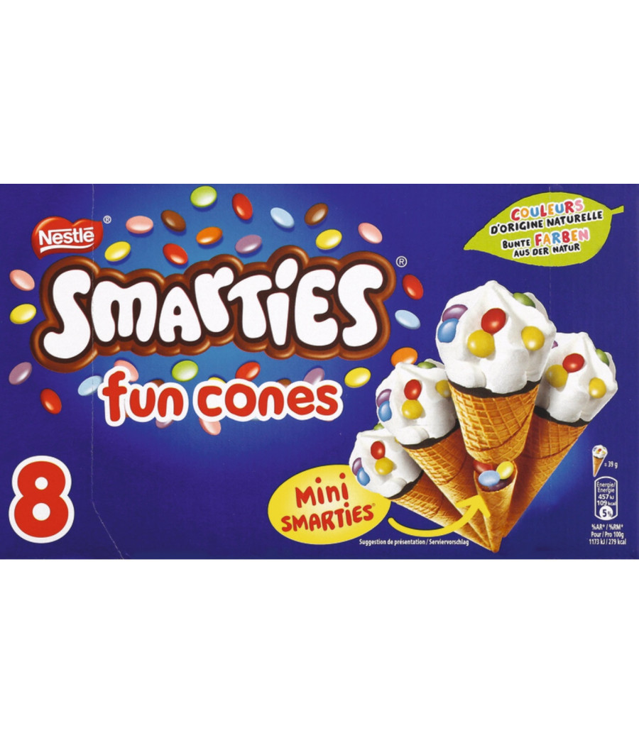 GLACES CORNETS SMARTIES NESTLE X8 312G