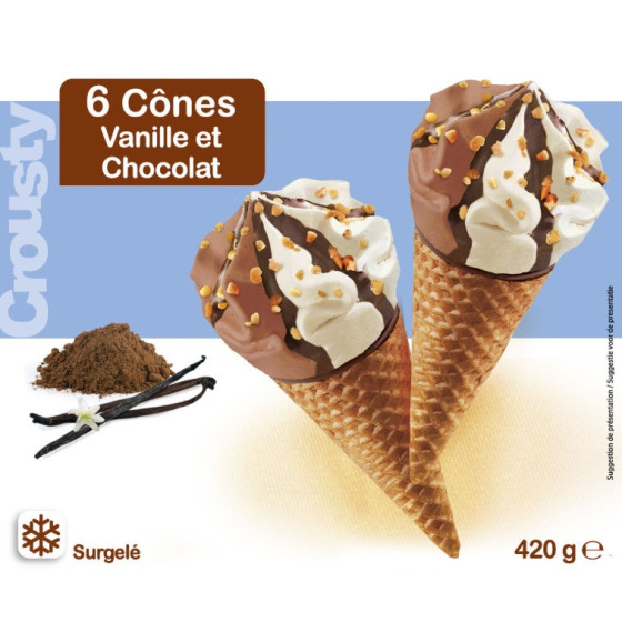 6 CONES VANILLE ET CHOCOLAT 410G