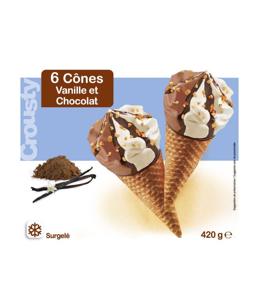 6 CONES VANILLE ET CHOCOLAT 410G