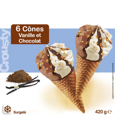 6 CONES VANILLE ET CHOCOLAT 410G