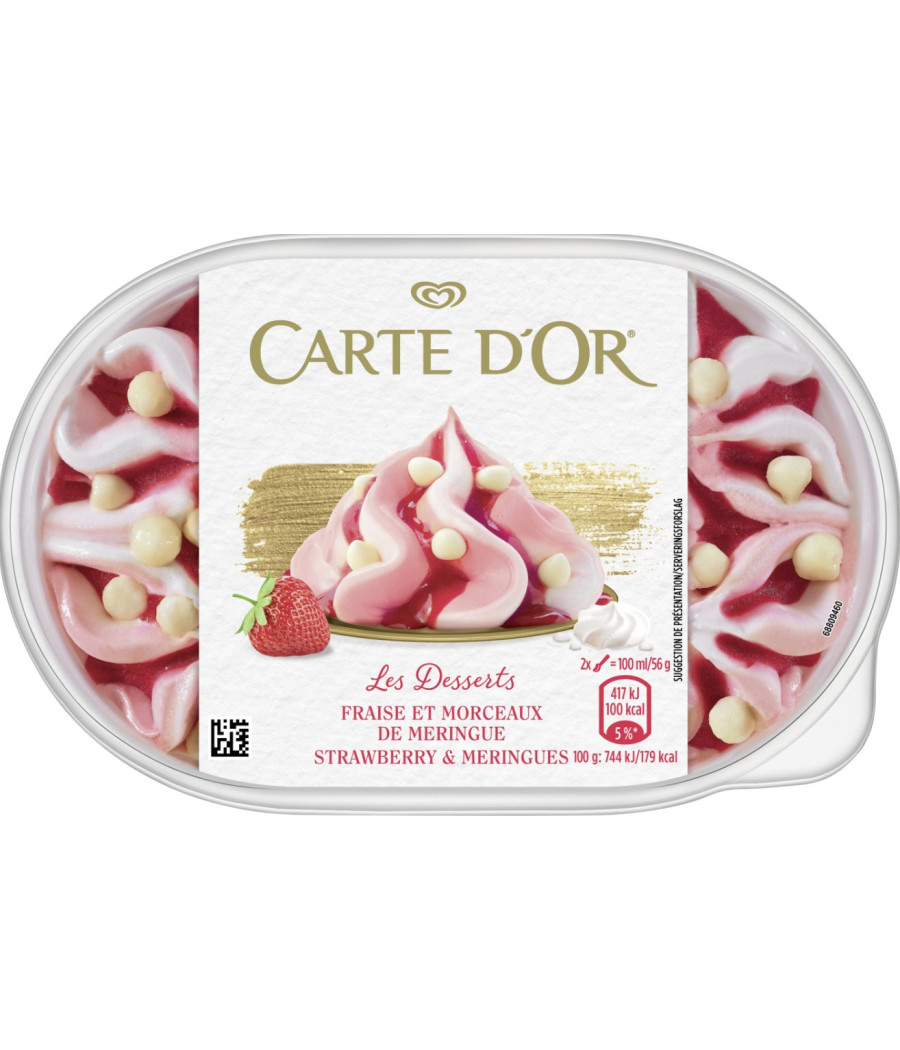 CARTE D\'OR GLACE FRAISE MORCEAUX DE MERINGUE 900ML 500 G