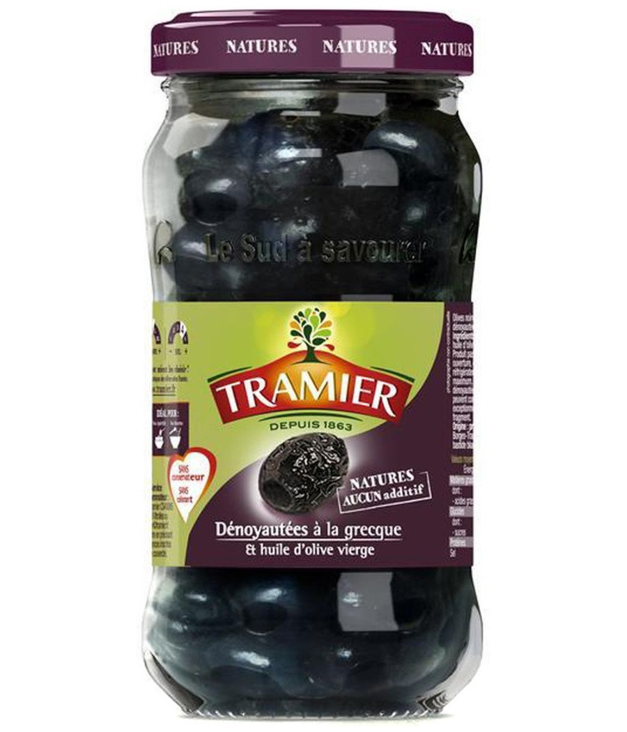 OLIVES DÉNOYAUTÉES À LA GRECQUE ET HUILE D'OLIVE VIERGE 220G