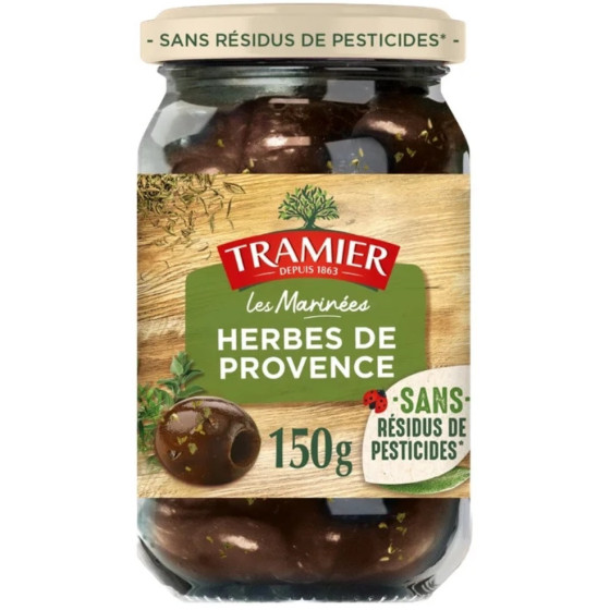 OLIVES NOIRES CONFITES AUX HERBES DE PROVENCE TRAMIER 150G