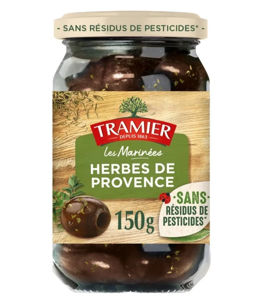 OLIVES NOIRES CONFITES AUX HERBES DE PROVENCE TRAMIER 150G