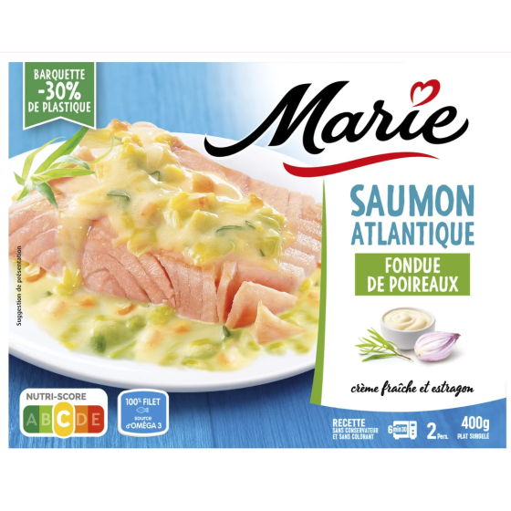SAUMON ATLANTIQUE FONDUE DE POIREAUX - CREME FRAICHE ET ESTRAGON MARIE  400G