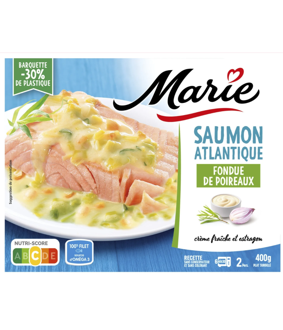 SAUMON ATLANTIQUE FONDUE DE POIREAUX - CREME FRAICHE ET ESTRAGON MARIE  400G